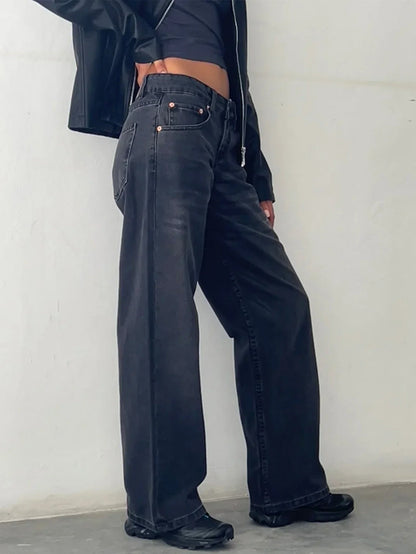 Sylvaine | Women's Vintage Washed Baggy Wide Leg Jeans