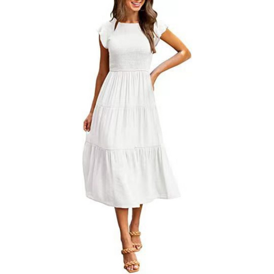Kriselle | Women's Tiered Flutter Sleeve Smocked Midi Dress