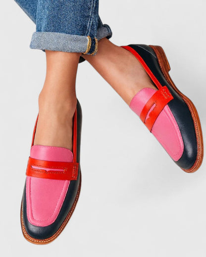 Alisette | Women's Colour Block Round Toe Penny Loafers