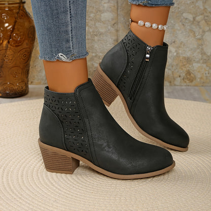 Talen | Women's Orthopedic Cut Out Side Zip Block Heel Ankle Boots
