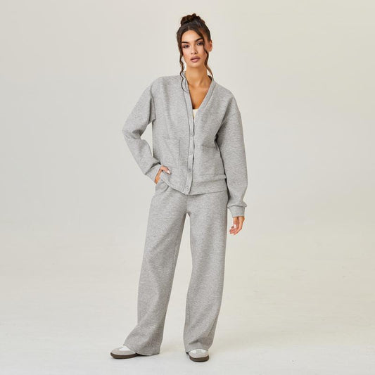 Lovie | Women's Knit V Neck Cardigan and Drawstring Pants Set