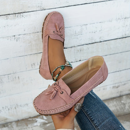 Sonia | Women's Suede Bow Slip On Moccasin Loafers