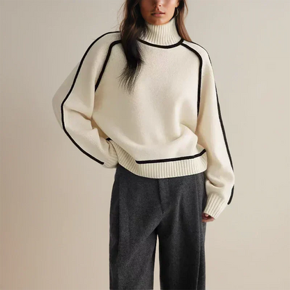 Faylin | Women's Knit Turtleneck Sweater with Contrast Piping
