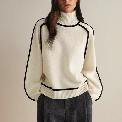 Faylin | Women's Knit Turtleneck Sweater with Contrast Piping