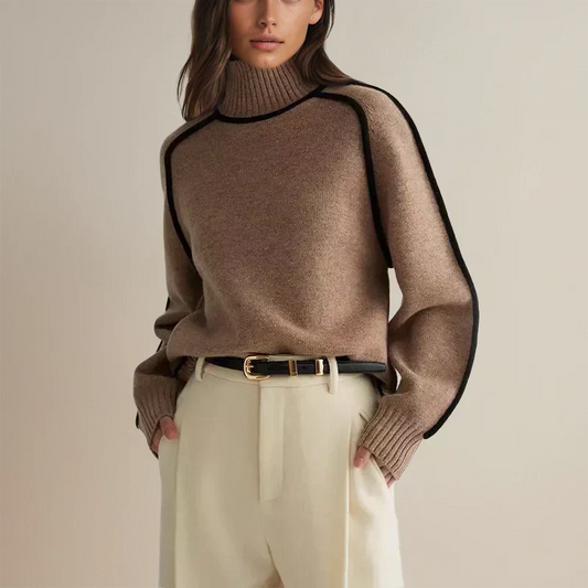 Faylin | Women's Knit Turtleneck Sweater with Contrast Piping