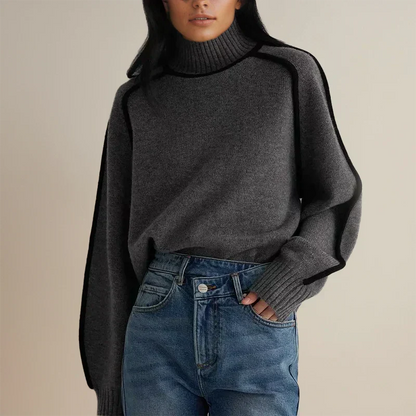 Faylin | Women's Knit Turtleneck Sweater with Contrast Piping