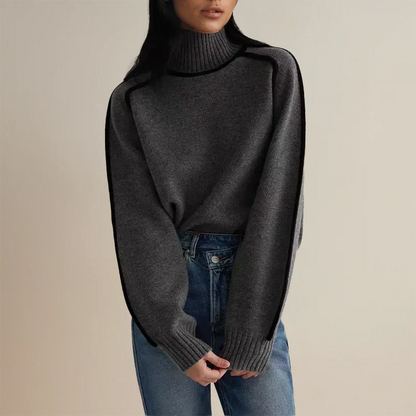 Faylin | Women's Knit Turtleneck Sweater with Contrast Piping