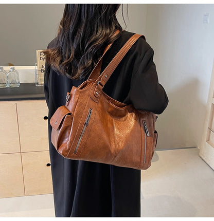 Rae | Women's Faux Leather Shoulder Handbag with Zip Pockets