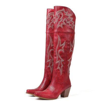 Cheyenne | Women's Embroidered Over the Knee Cowboy Boots with Block Heel
