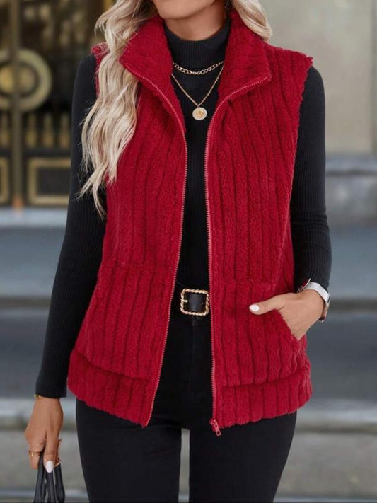 Grace | Women's Ribbed Fleece Zip Up Vest with Pockets