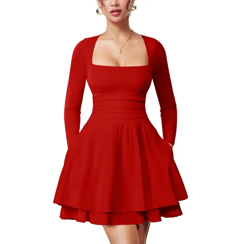 BAYLEE™ – Square Neck Ruffle Hem Corset Mini Dress