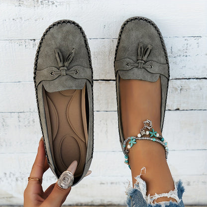 Sonia | Women's Suede Bow Slip On Moccasin Loafers