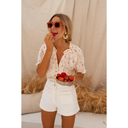 Sophini | Women's Floral Print Notch Neck Puff Sleeve Blouse