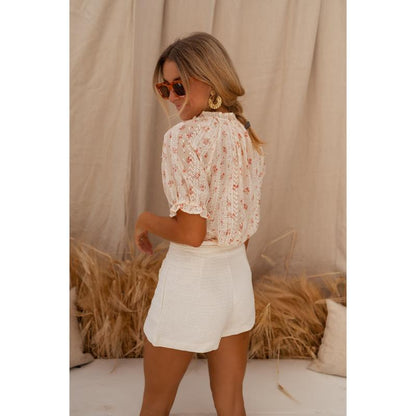 Sophini | Women's Floral Print Notch Neck Puff Sleeve Blouse