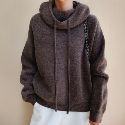 Liora | Women's Knit Oversized Drawstring Pullover Hoodie Sweater