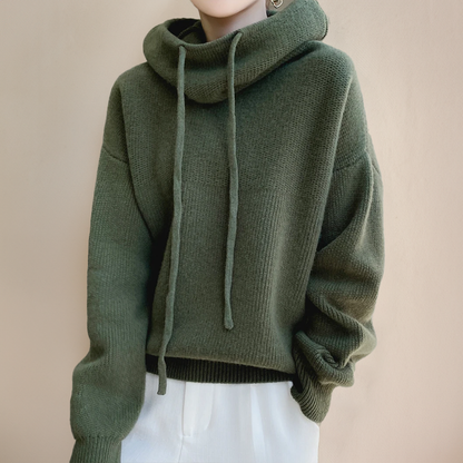 Liora | Women's Knit Oversized Drawstring Pullover Hoodie Sweater