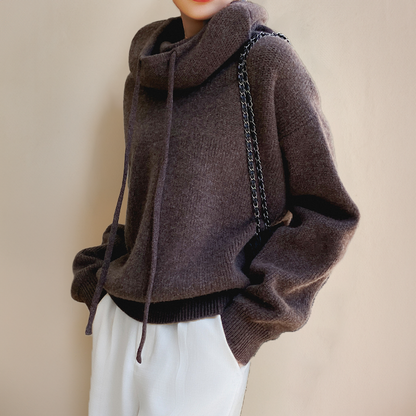 Liora | Women's Knit Oversized Drawstring Pullover Hoodie Sweater