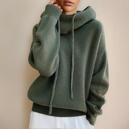 Liora | Women's Knit Oversized Drawstring Pullover Hoodie Sweater