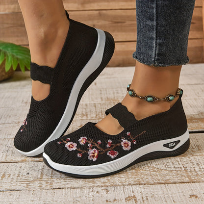 Ainah | Women's Floral Embroidered Mesh Mary Jane Ballet Flats
