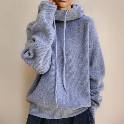 Liora | Women's Knit Oversized Drawstring Pullover Hoodie Sweater