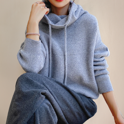 Liora | Women's Knit Oversized Drawstring Pullover Hoodie Sweater