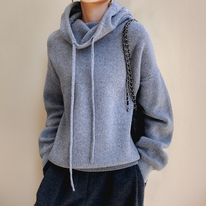 Liora | Women's Knit Oversized Drawstring Pullover Hoodie Sweater