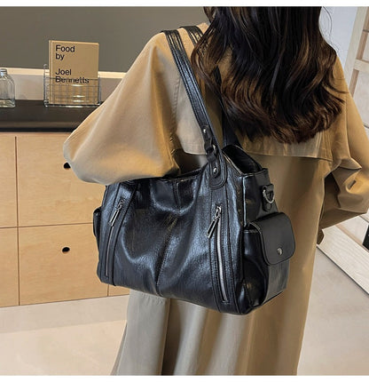 Rae | Women's Faux Leather Shoulder Handbag with Zip Pockets