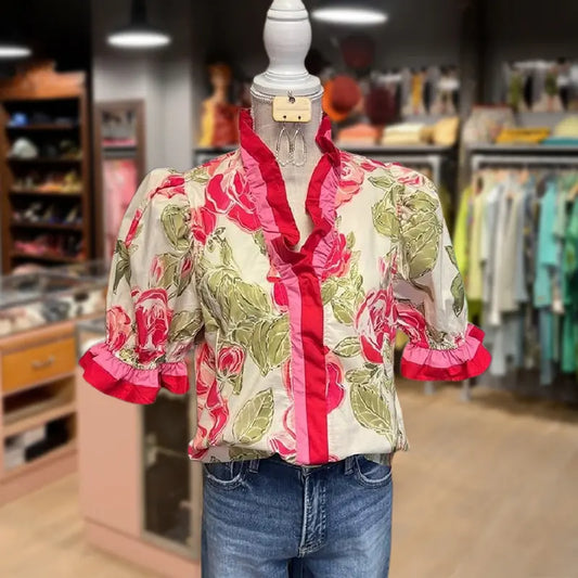 ALITZEL™ - Everyday Sweet Ruffle Stripe Floral Top