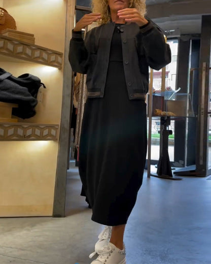 Cora | Women's Long Sleeve Round Neck A Line Midi Dress