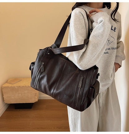 Rae | Women's Faux Leather Shoulder Handbag with Zip Pockets