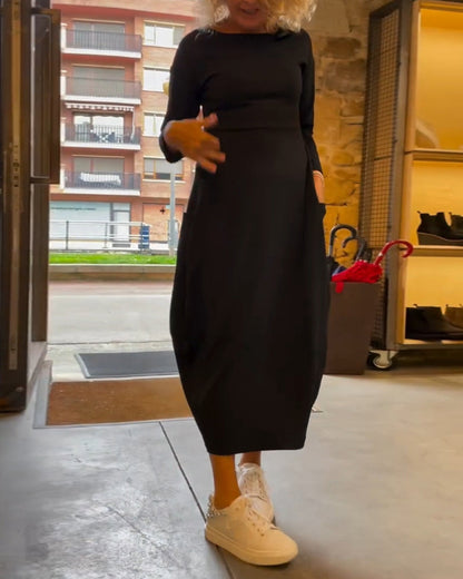 Cora | Women's Long Sleeve Round Neck A Line Midi Dress