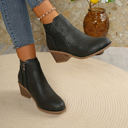 Talen | Women's Orthopedic Cut Out Side Zip Block Heel Ankle Boots