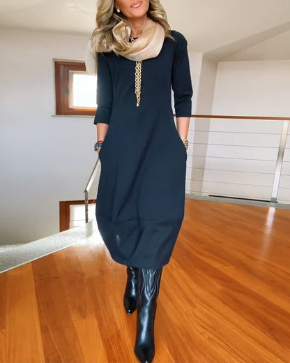 Anora | Women's Long Sleeve Balloon Hem Midi Dress
