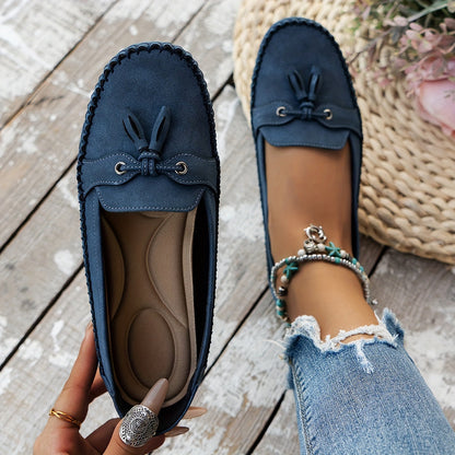 Sonia | Women's Suede Bow Slip On Moccasin Loafers