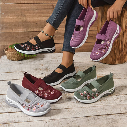 Ainah | Women's Floral Embroidered Mesh Mary Jane Ballet Flats