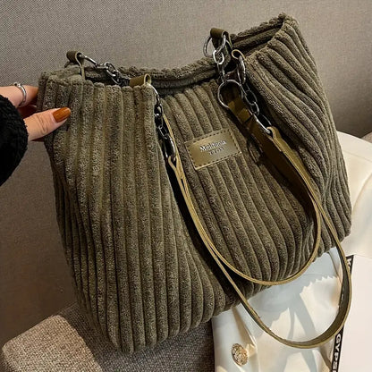 Orna | Women's Corduroy Tote Bag with Chain Strap
