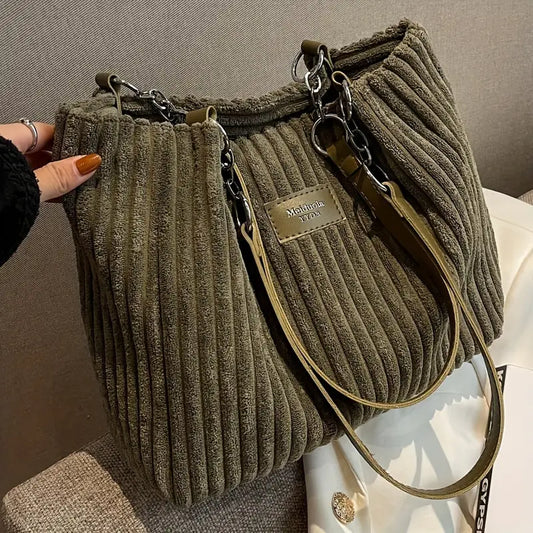 Orna | Women's Corduroy Tote Bag with Chain Strap