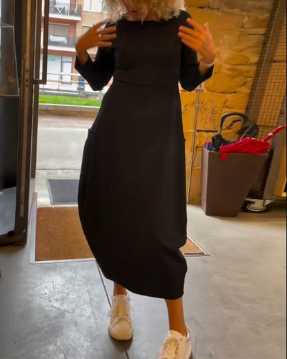 Cora | Women's Long Sleeve Round Neck A Line Midi Dress
