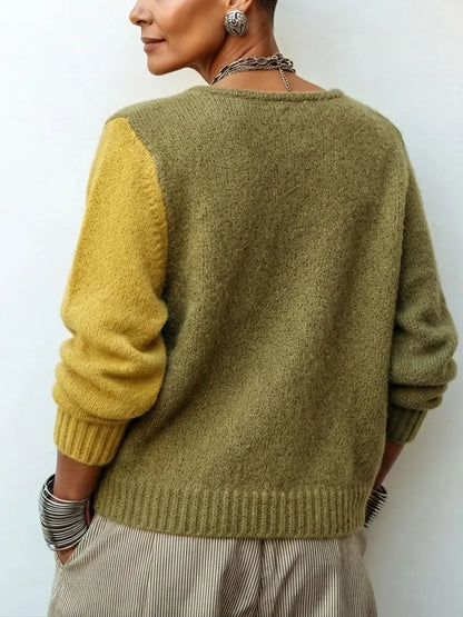 Giulia | Women's Colour Block Knit Asymmetric Button Cardigan