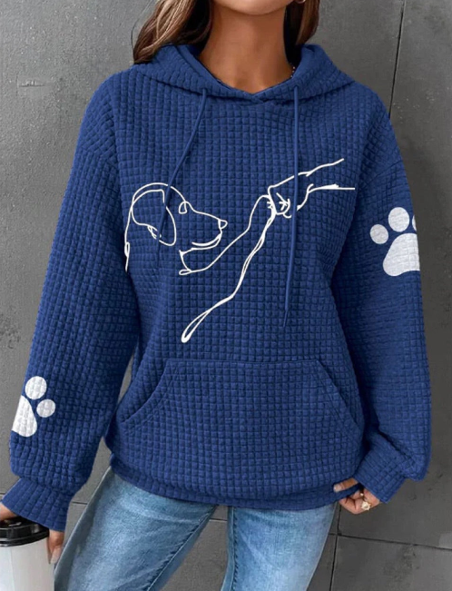 Layla | Women's Dog Paw Print Waffle Knit Pullover Hoodie