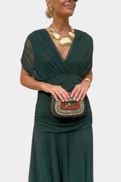 Alizée | Women's Floral Wrap V Neck Short Sleeve Maxi Dress