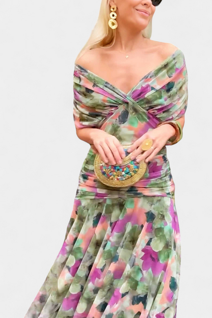 Alizée | Women's Floral Wrap V Neck Short Sleeve Maxi Dress