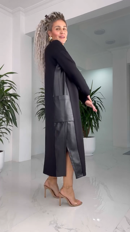 Marilyn | Women's Long Sleeve Round Neck Midi Dress with Side Slit