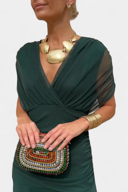 Alizée | Women's Floral Wrap V Neck Short Sleeve Maxi Dress