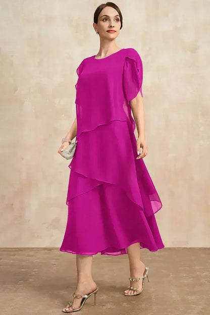 Sakura | Women's Layered Round Neck Midi Dress