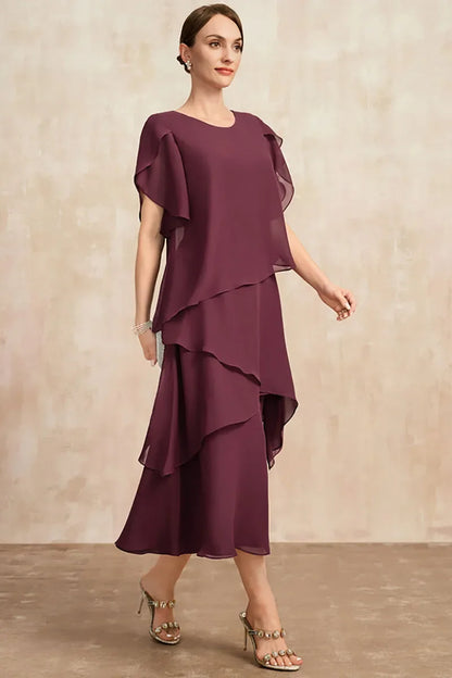 Sakura | Women's Layered Round Neck Midi Dress