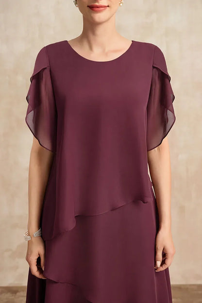 Sakura | Women's Layered Round Neck Midi Dress