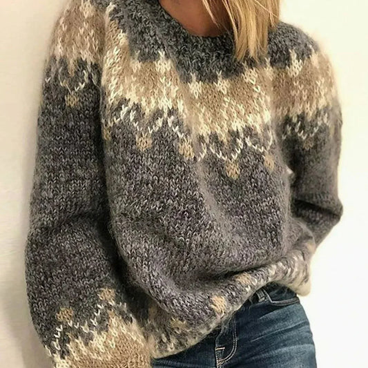 Jeanne | Women's Chunky Fair Isle Knit Sweater with Balloon Sleeves