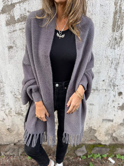 Aoibhe | Women's Knit Open Front Drape Cardigan with Fringe