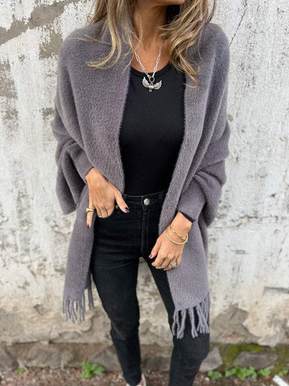 Aoibhe | Women's Knit Open Front Drape Cardigan with Fringe